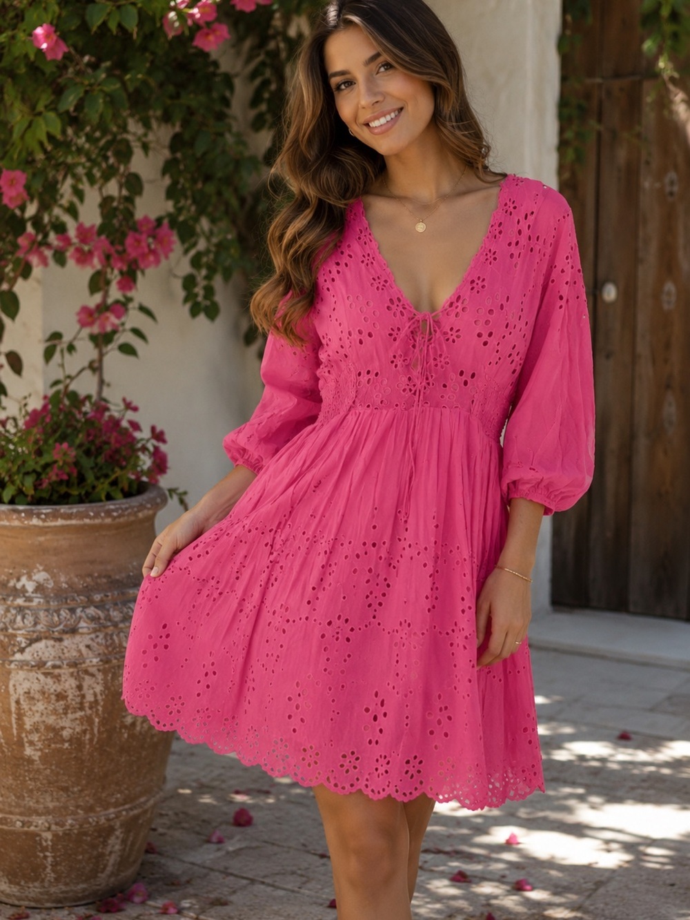 Free People Pink Fizz Eyelet Dress SIZE  M